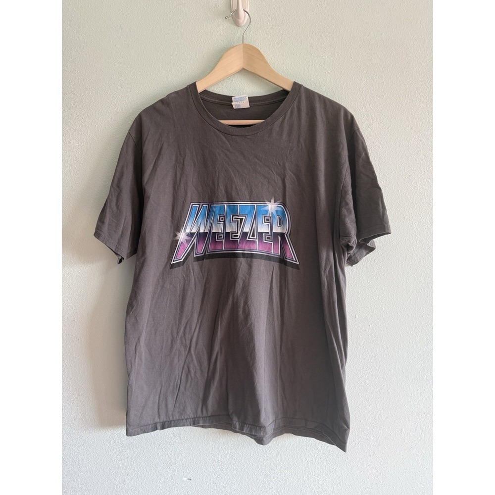 Weezer Band T-Shirt Gray Graphic Logo Tee Men's Large Rock Spell Out Logo